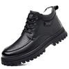 Мужские высокие кожаные ботинки в британском ретро-стиле — теплые, на толстой подошве, с бархатом, повседневная и рабочая обувь для осени и зимы