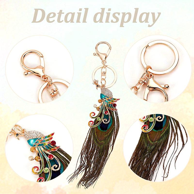 1 шт. брелок для ключей с павлином, изящный, предотвращает потерю, универсальная подвесная сумка, модная подвеска, украшение для автомобильного ключа, стразы, ювелирные изделия из перьев