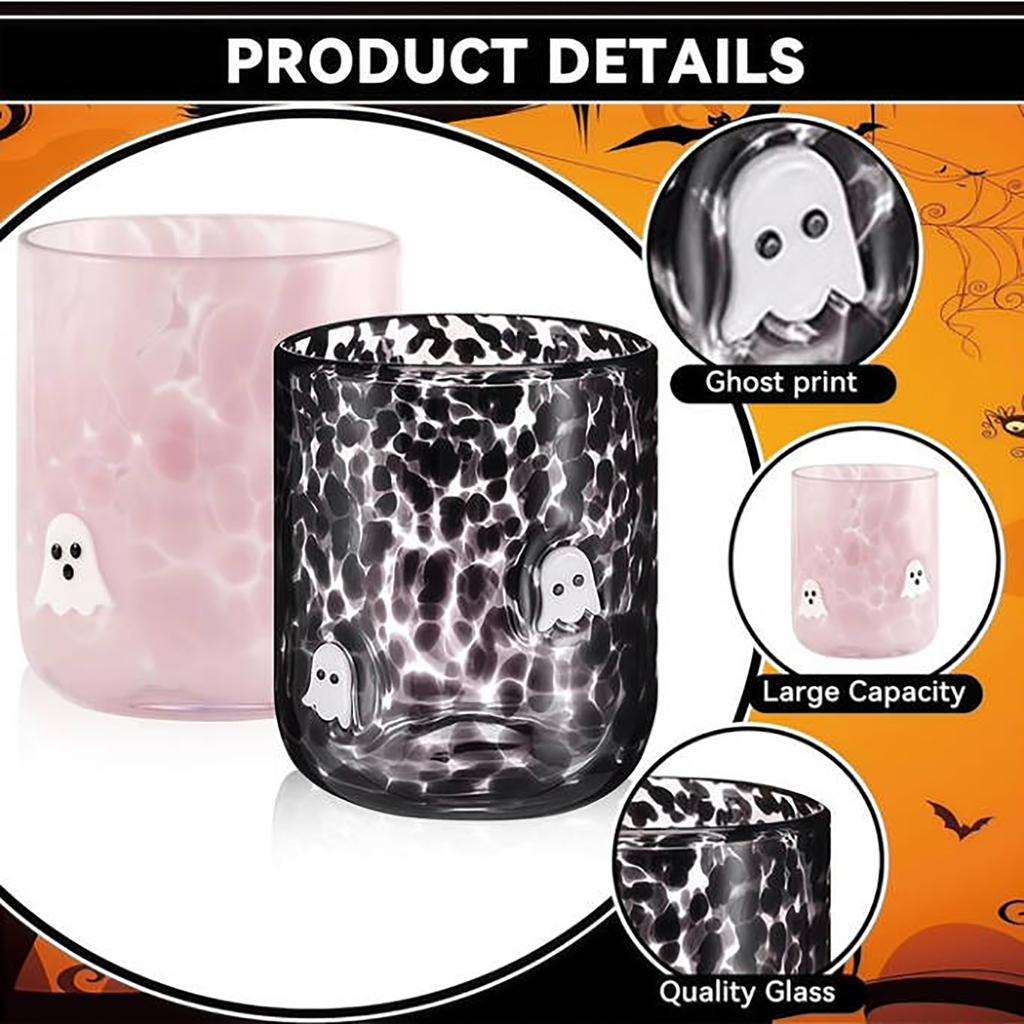 2 шт. 14 унций Хэллоуин Стеклянные чашки Стакан для сока Старомодные Выдувные Питьевые чашки Милая Жуткая Посуда Подарочный набор для Хэллоуинской вечеринки Декор