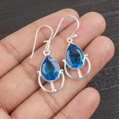 Серьги с голубым топазом Swiss Blue Topaz Gemstone Earring, 925 Solid Sterling Silver Earrings Jewelry Handmade Earrings, Silver Jewelry For Gift