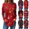 Женская свободная футболка с круглым вырезом и рождественским принтом, длинный рукав, пуловер