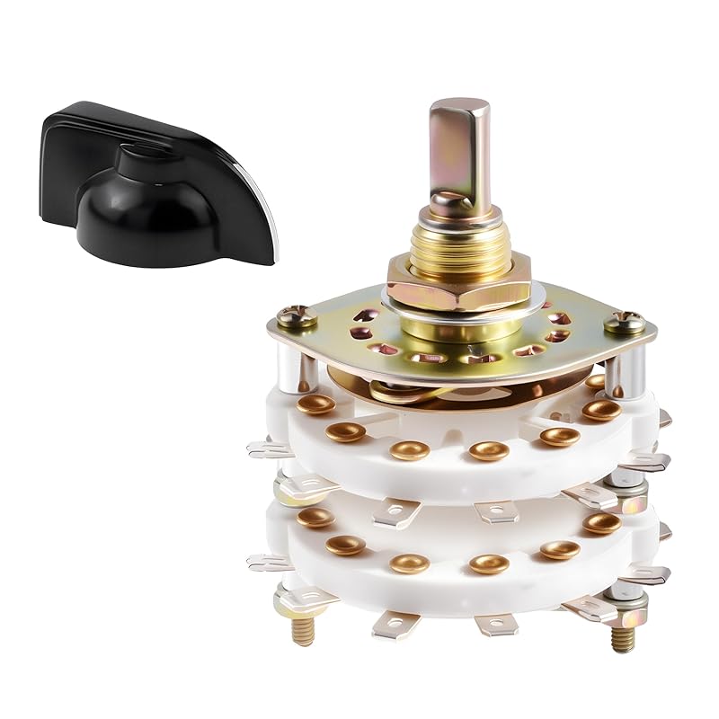 KCZ Rotary Band Switch 2P8T 2 Pole 8 Position Band Channel Rotary Selector Switches 2 Deck Waveband switches with Linear Knob for TV, Radio,