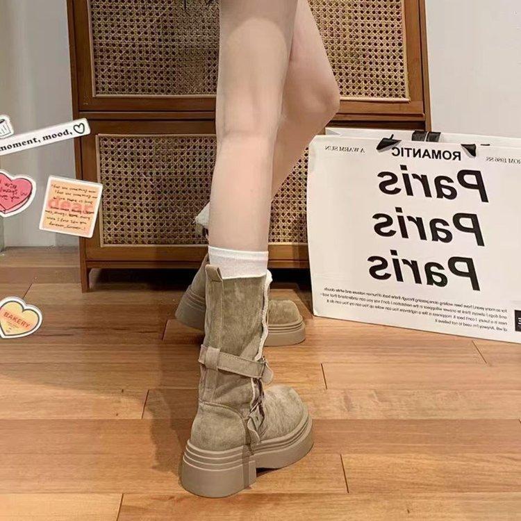 Британско-американские женские бархатные зимние ботинки Мартин на толстой подошве, ретро, новинка 2025 года, зимние ботинки Мартин с высоким голенищем