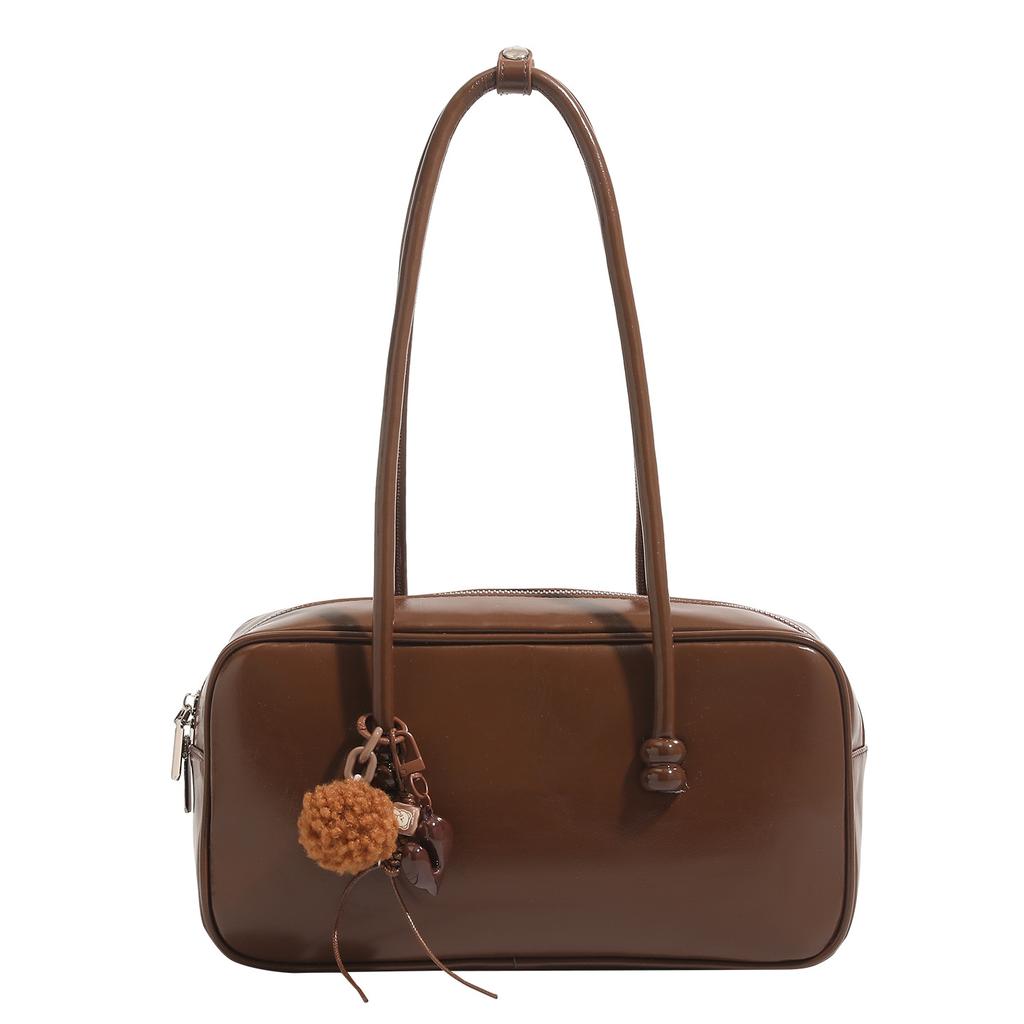 Japanese College Style Retro Oil Wax Leather Bag for Women New Style Autumn and Winter One Shoulder Armpit Bag Portable Boston Bag