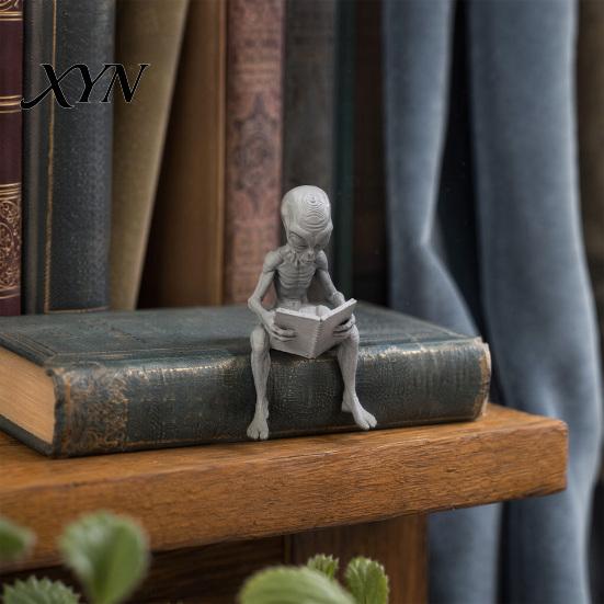 Декоративный предмет для офиса и кабинета, 3D-печатная фигурка инопланетянина для чтения, Креативная скульптура сидящей фигуры, Коллекционные фигурки из смолы, Настольная статуэтка