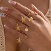 Boho Ocean Beach Summer Starfish Shell Conch Rings Set For Women Men Metal Sea Star Stackable Finger Ring Vacation Party Zircon