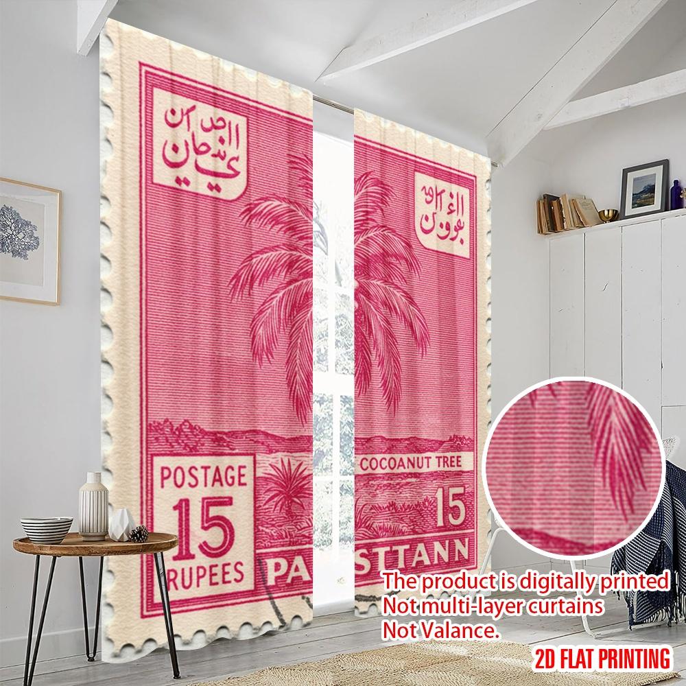 2 шт. 2D плоская печать Шторы Пакистан Почтовая марка 15 рупий Ткань Кокосовая пальма Без электричества Праздничный настенный декор для