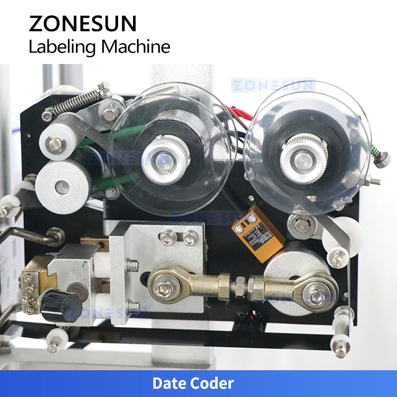 ZONESUN ZS-TB822T Automatic Double Sided Labeling Machine 1800pcs/h Front Back Wine Round Bottle Sticker Applicator Conveyor
