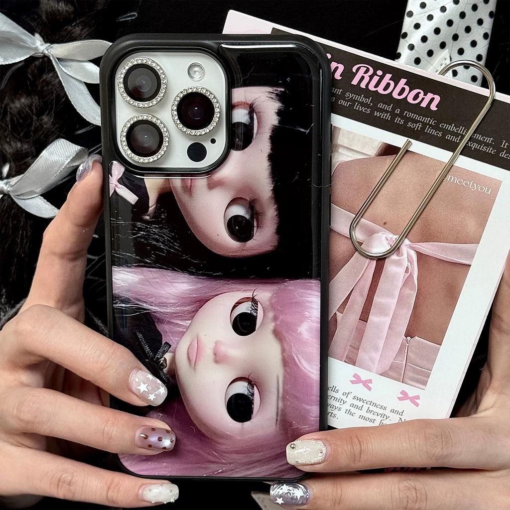 Japanese Korean Minimalist Ins Doll Dark Girl Drop Glue Phone Case for iPhone 17 AIR 16 15 14 13 12 11 PRO MAX PLUS Y2K Cover