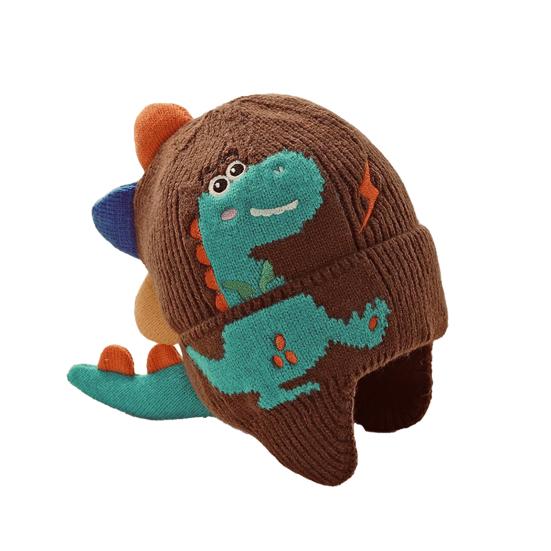 Children Hat Cartoon Dinosaur Design Knitted Hat Soft Warm Ear Protection Kids Animal-themed Hat Winter Accessory