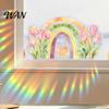 Sunlight Refracting Decal Rainbow Suncatcher Window Cling, Colorful Prismatic Flowers Anti-Collision Sticker, Light Sticker Reusable Static Glass Door