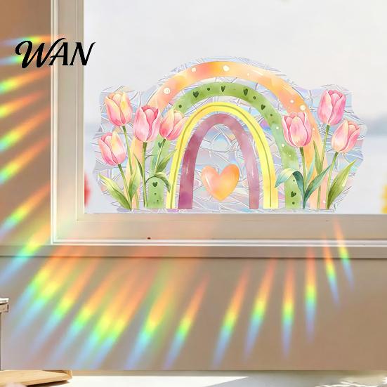 Sunlight Refracting Decal Rainbow Suncatcher Window Cling, Colorful Prismatic Flowers Anti-Collision Sticker, Light Sticker Reusable Static Glass Door