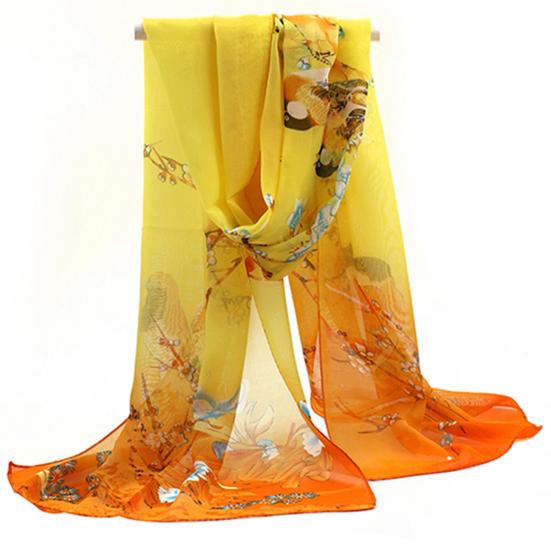 Модный женский длинный шифоновый палантин с цветочным принтом, мягкий солнцезащитный шарф