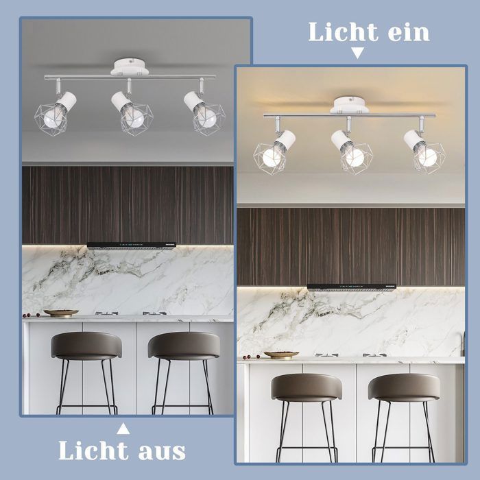 Plafonnier de Style Moderne NETTLIFE - 3 Spots E14, Orientables, Métal Blanc, Compatible LED, Pour Couloir Salon Chambre Cuisine