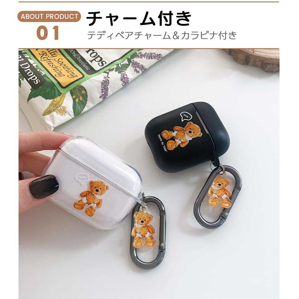 ONLYOU Airpods pro stylish Korean Airpods pro2 cute TPU teddy bear bear clear design Airpods pro cover couple matching earphone case carabiner hook