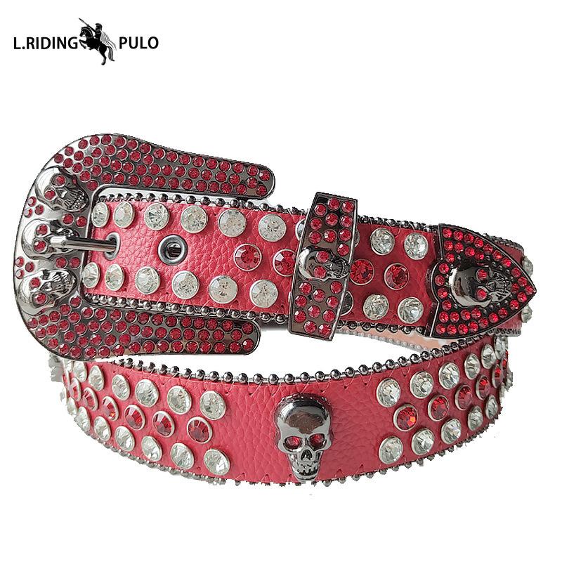 Модный ремень с черепом Мужской Женский Ремень со стразами Панк Хип-хоп Кожаный ремень Джинсы Платье Блестящая пряжка для ремня