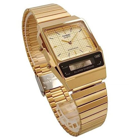 CASIO Стандартные Аналогово-Цифровые Кварцевые Наручные Часы AQ-800EG-9A Унисекс Золотые Зарубежная Модель