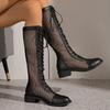 Полые сапоги женские прилив 2025 лето новые сапоги Martin женские тонкие высокие сетчатые сапоги длинные сапоги на толстой подошве