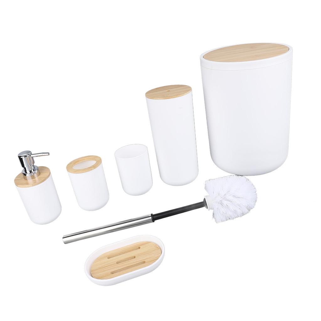 6PCS Bathroom Accessories Set PP Trash Can Soap Dispenser Soap Dish Toothbrush Holder Cup Toilet