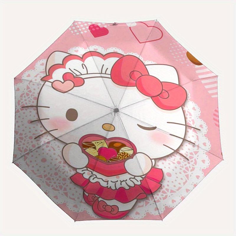 Hello Kitty,Valentine's Day Automatic Folding Umbrella-Simple 8-Rib Design, Bright Cartoon Pattern, Durable Iron Frame, Suitable For Travel,