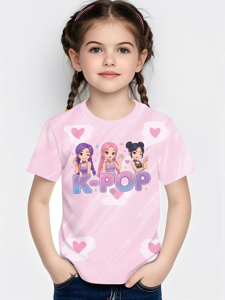 Kpop Мультяшный Принт Графические Детские Футболки Смешной Подарок для Фанатов Харадзюку Футболки Летние Топы Топы с Коротким Рукавом Детская Одежда