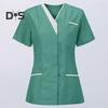 Nurse Uniform Scrubs Tops Women V-neck Short Sleeve Pockets Overalls Uniforms Patchwork Color Nursing Working Tops Workwear