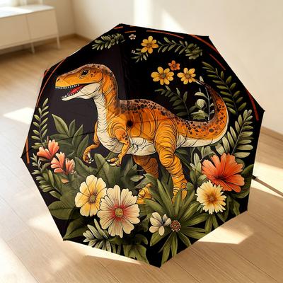 Dinosaur Garden 8 Ribs 3Fold Black Glue Uv Protection Umbrella Sun Protection Rainproof Compact Folding Umbrella For Travel Daily Use C9241405
