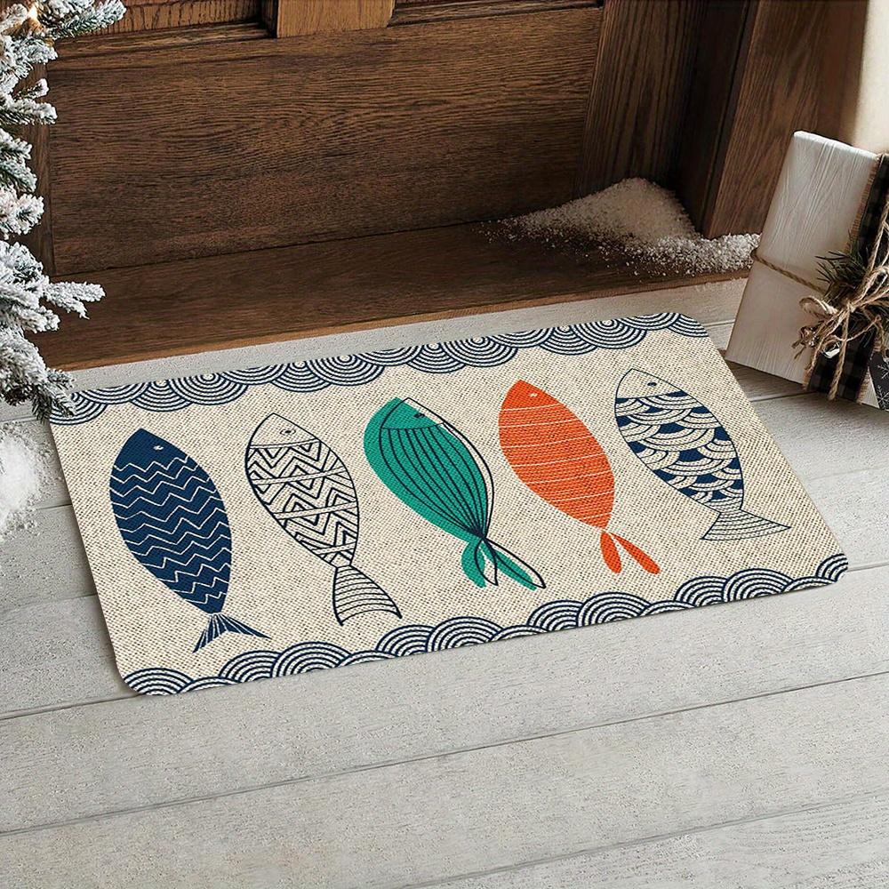 Vintage Salted Fish Pattern Doormat Stain-Resistant & Washable Entrance Hallway Mat Bathroom Rug Home Decor