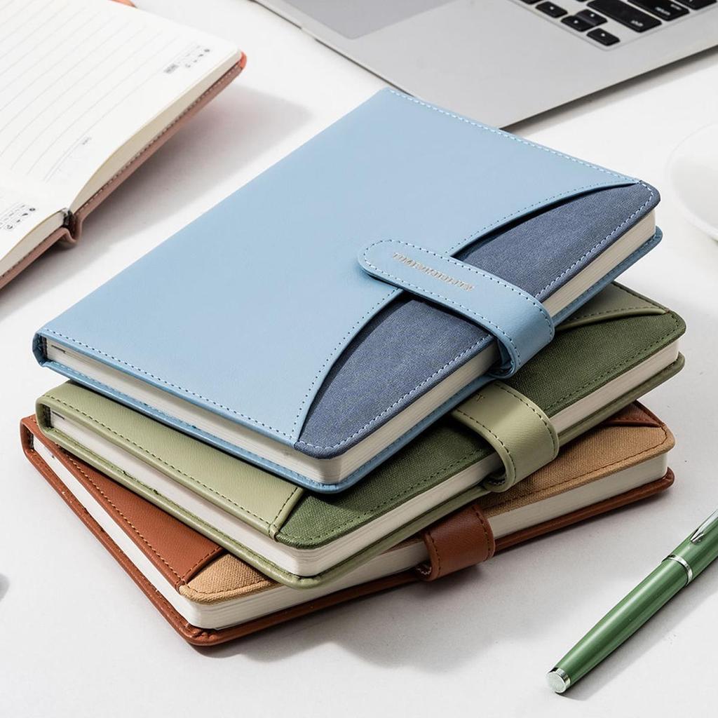 A5 Leather Business Notebook, Thick Diary, Buckle Work Notebook, Meeting Record Book, Student Subject Notes, Excerpt Book, Lined Pages