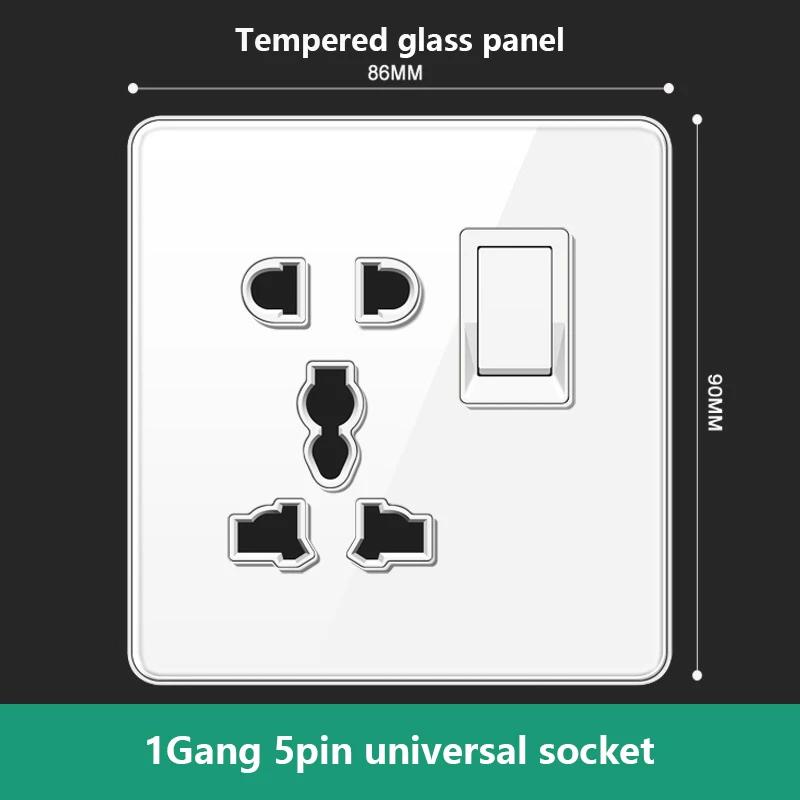 UN UK RU Standard Wall Light Switch Power Socket,18W Plug Type-C USB Quick Charging Universal 5-pin Tempered Glass Socket Outlet