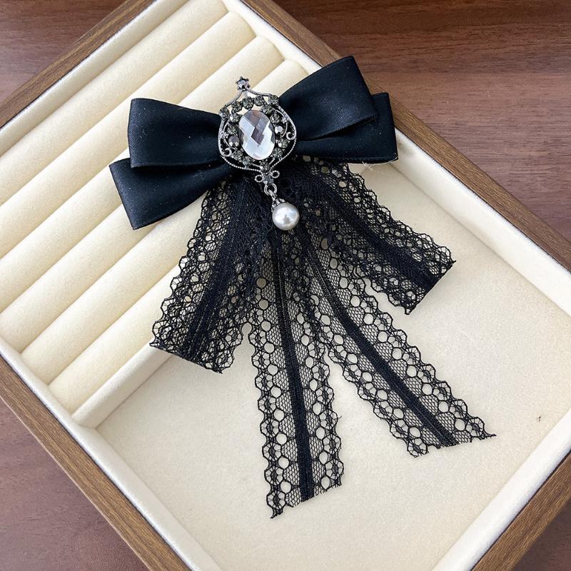 Vintage Lace Bow Tie Brooch Retro Ribbon Bowknot Brooch Mourning Brooch Suit Shirt Corsage Collar Pins Jewelry Accessories