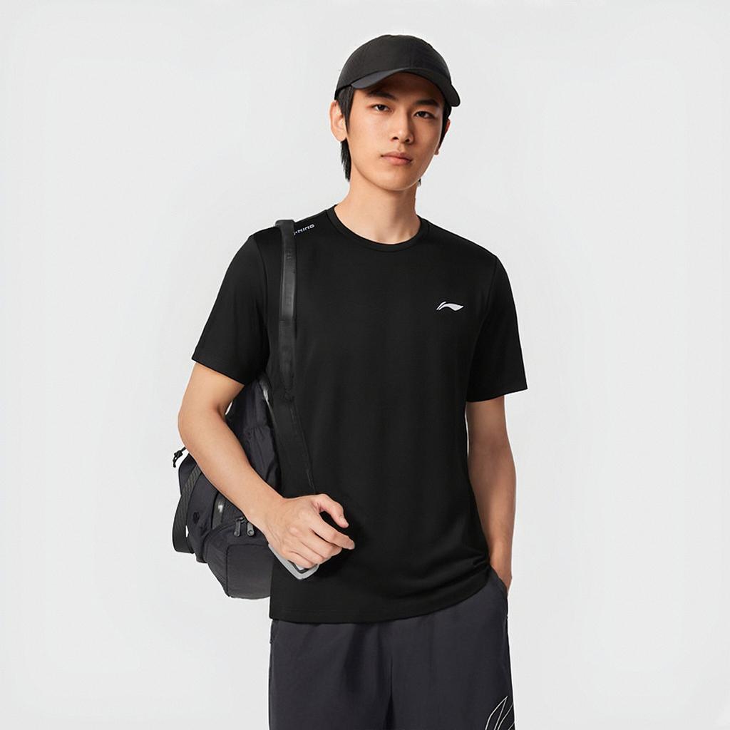 Li-Ning Модная универсальная дышащая удобная футболка с коротким рукавом мужская черная ATSW831-1