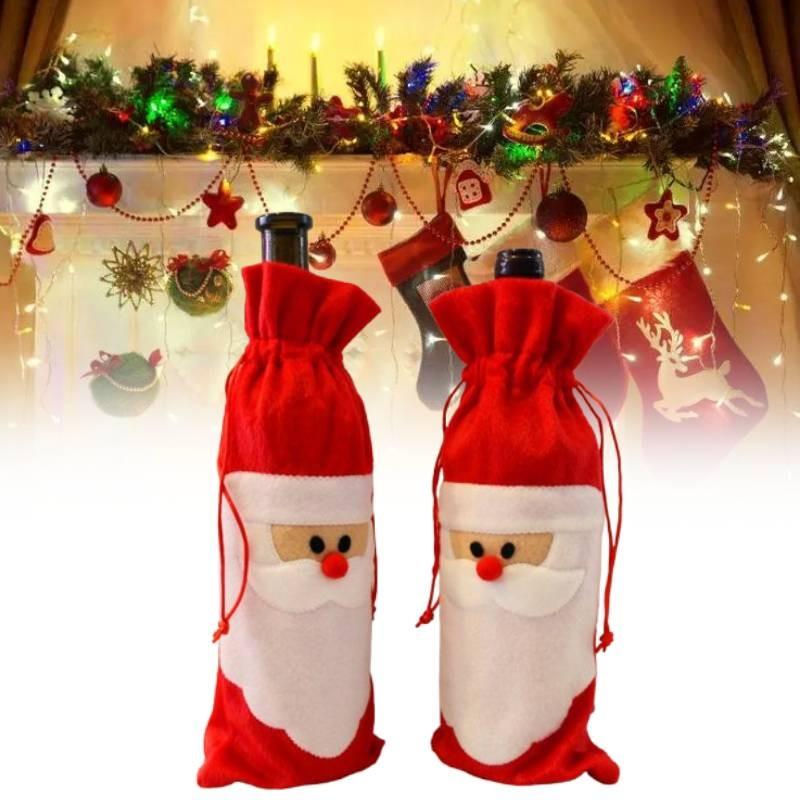 Wine Christmas Bottle Cover Red Nose Santa Claus Bottle Dress Up Bags Props