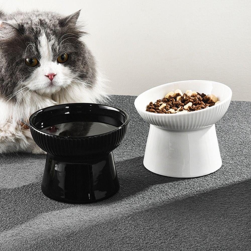 Ceramic Cat Bowl Slanted/Flat Mouth Dog Food Feeding Basin Pet High Foot Bowl Neck Protection