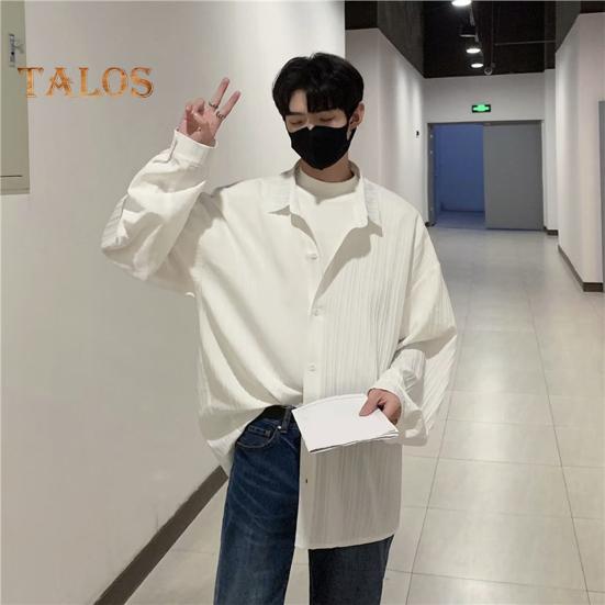 Мужская рубашка свободного кроя, однотонный кардиган с отложным воротником, однобортный, осенне-весенний топ, рубашка средней длины в уличном стиле