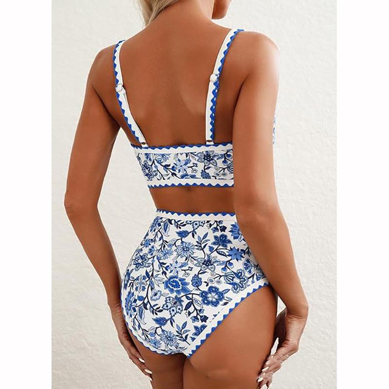 Цветочный принт с высокой талией бикини женский купальник женский купальник из двух частей комплект бикини купальный костюм купальный костюм