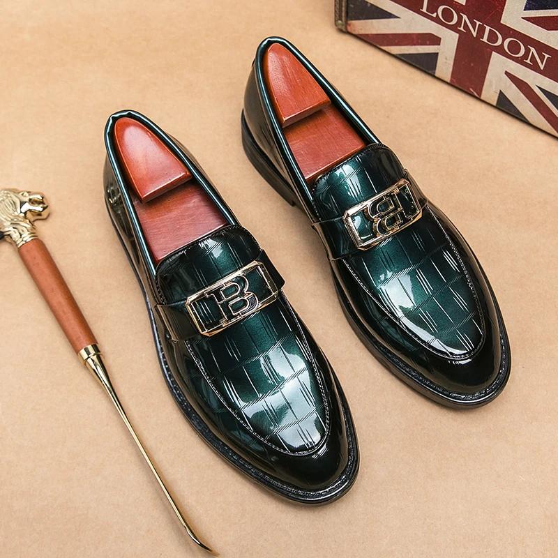 Men's Business Shoes Man Male Patent Leather Pattern Mens Oxfords Dress Loafers Wedding Party Shoes for Men Size 38-45 Men Flats