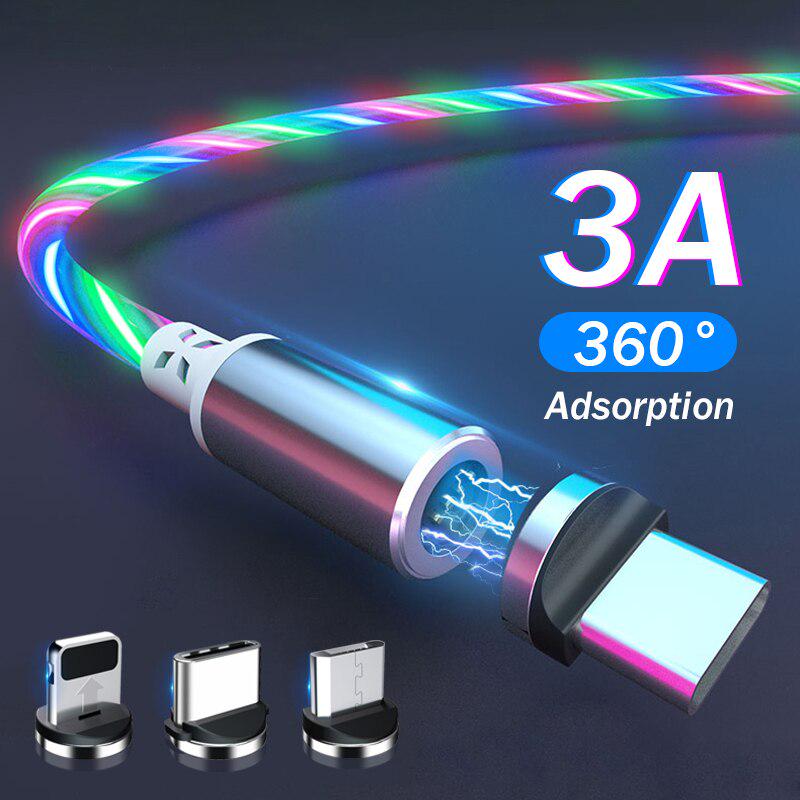 Магнитный светящийся светодиодный кабель USB C Micro USB для Samsung Type C Зарядный провод 1M Магнитное зарядное устройство Type C Кабели Шнур