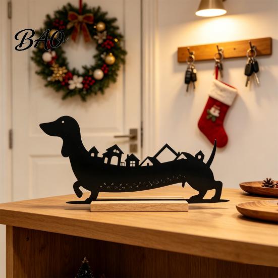 Creative Holiday Countdown 24?Day Christmas Dachshund Decor, Metal Silhouette Advent Calendar Ornament, Lover Gifts Funny Tabletop Decoration