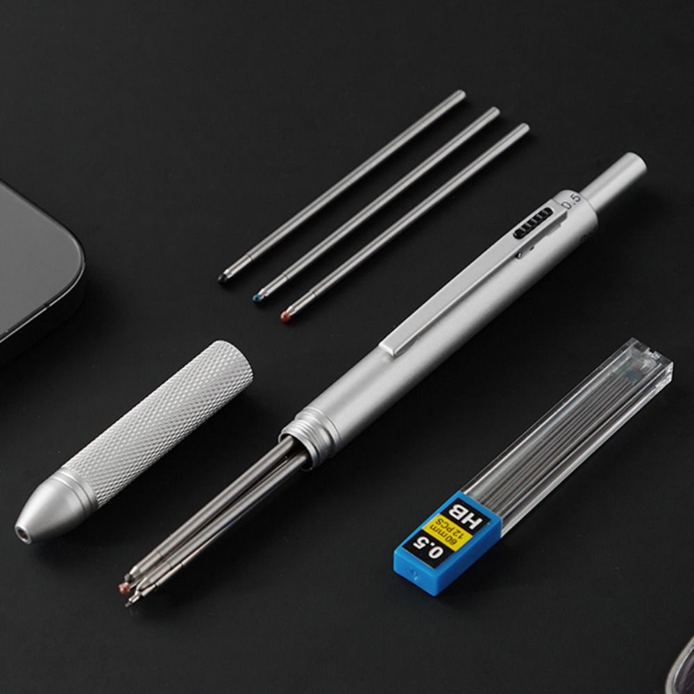 Metal Multifunction Pen 4-in-1 0.5mm Mechanical Pencil Simple 3 Color Ballpoint Pen  School Office