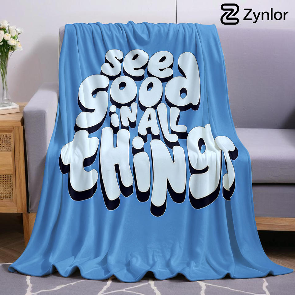 Good Vibes Lightweight Microfiber Soft Christmas Fleece Blanket Warm Cozy Throw for Bed Sofa Office Travel All Season