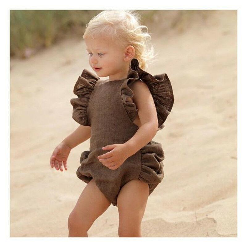 Newborn Baby Girl Ruffled Solid Color Sleeveless Backless Romper Jumpsuit Outfit Sunsuit