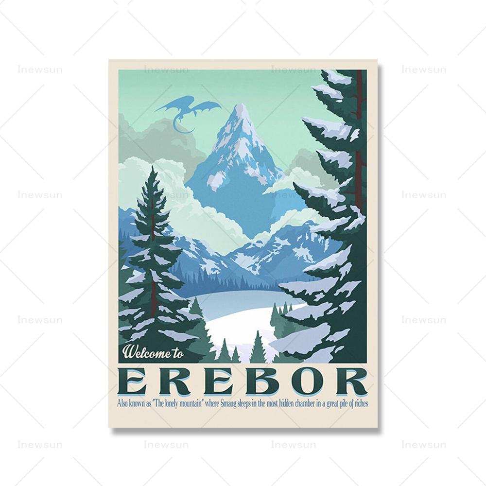 Erebor Wall Art Холст Картина Винтаж Пейзаж Абстрактные Печать и Постер Картины Путешествия Подарок Гостиная Домашний Декор