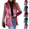 Womens Velvet Suit Jacket Long Sleeve Notched Lapel Button Coat Work Jacket With Pockets