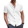 Summer White Shirt Men Cotton Linen Tops Man Short Sleeve Buttons Solid Color Blue Black Shirts