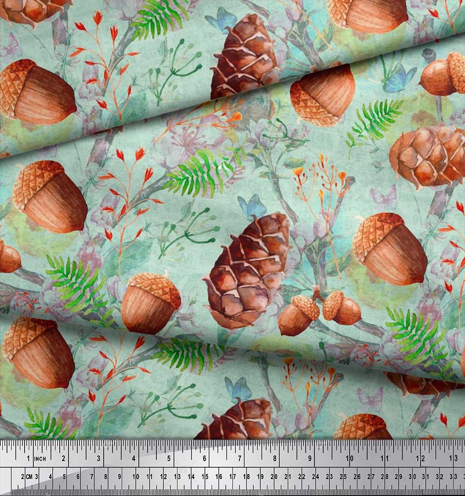 Soimoi Черная полиэфирная креповая ткань Абрикос | Сосновая шишка и дубовый орех Фрукты Декор Ткань с принтом BTY 42 дюйма