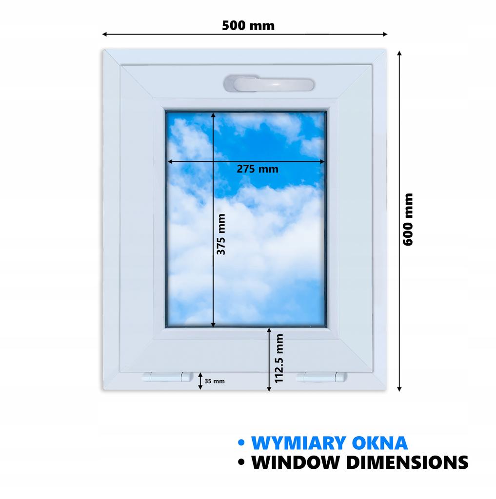 White PVC window, tilting, 50x60, new, 500x600, tilting, double-glazed