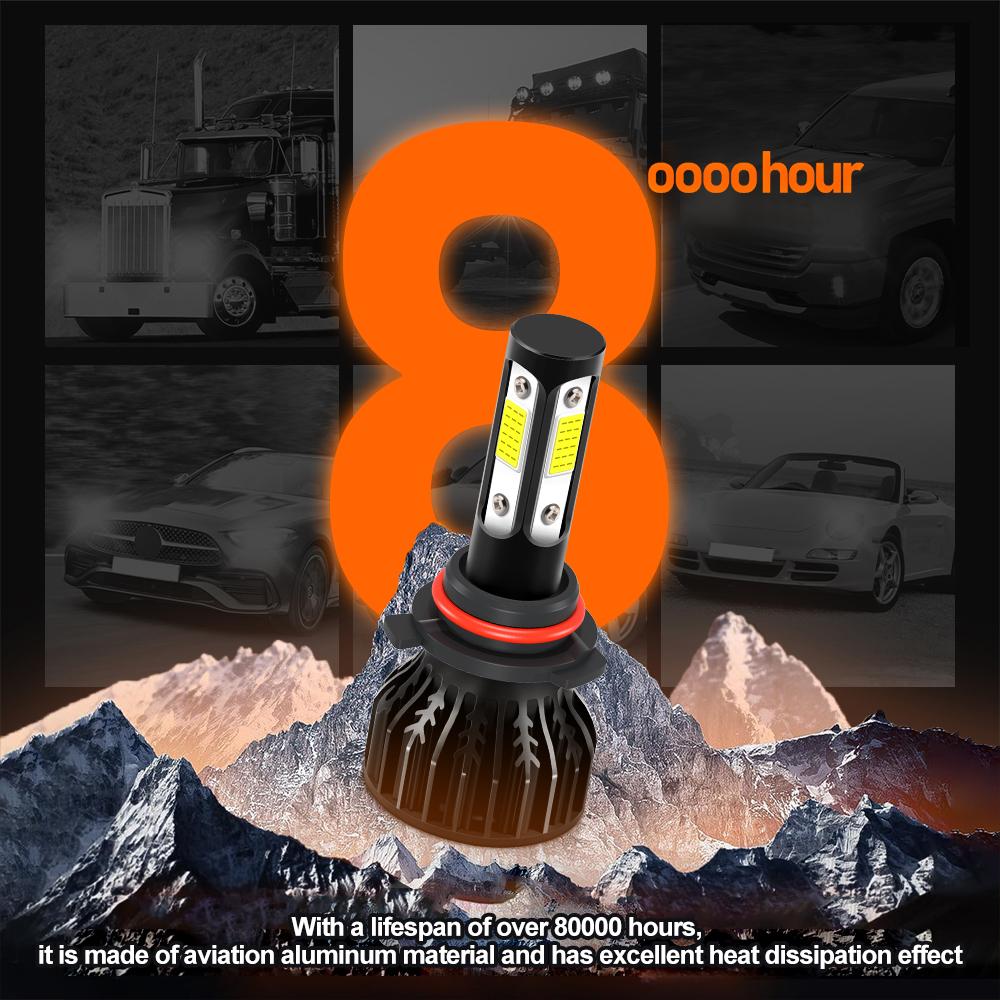 Roadsun 2 шт. Super LED 9006/HB4 Дальний/Ближний свет 29000 лм Высокая мощность 6000K Ультра белый 4-сторонние COB чипы с вентилятором Легко установить