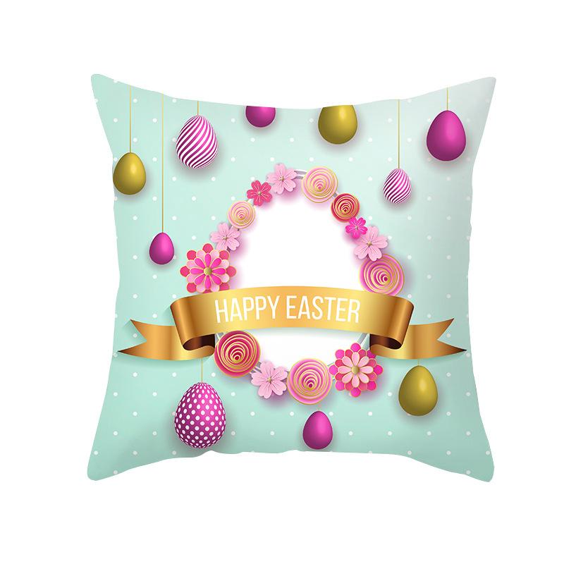 Colorful Easter Throw Pillow Covers With Rabbit And Egg Prints Series Of Peach-Colored Plush Home Pillows For Sofa Cushions