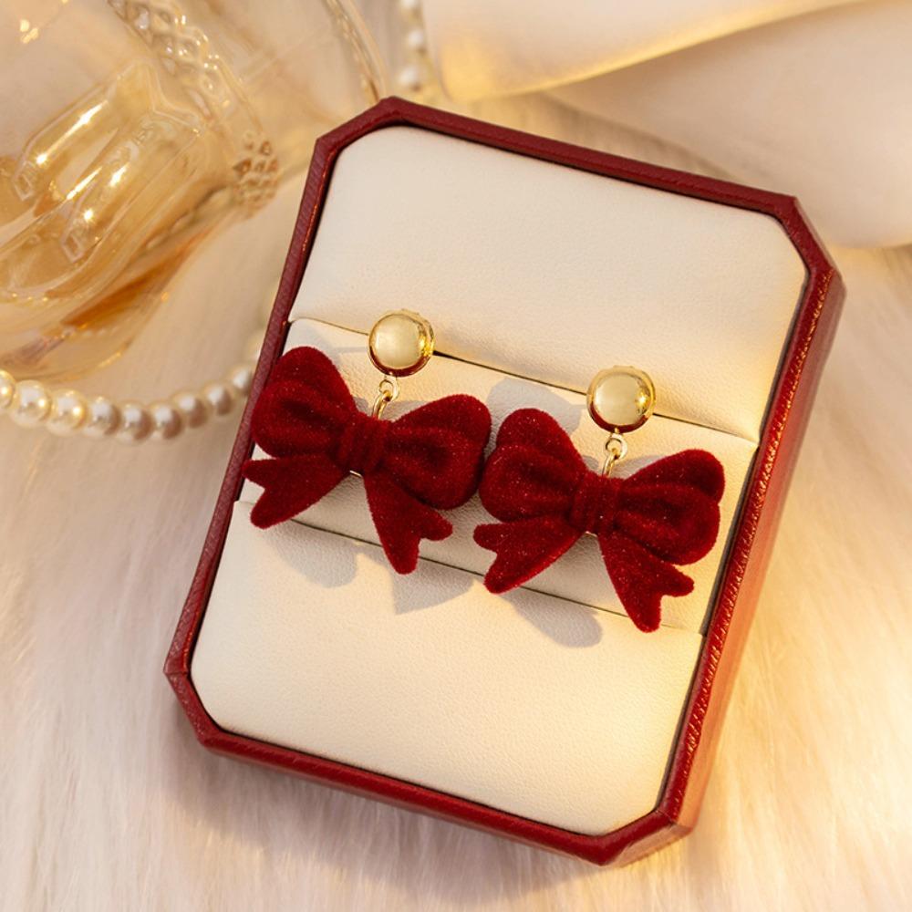 Zinc alloy Long Tassel Chain Flocking Bow Dangle Earrings NEW Earrings  New Year Gift